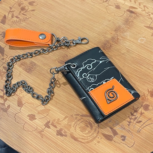 Naruto Shippuden Other - Naruto Anime Black and Orange Wallet with Chain